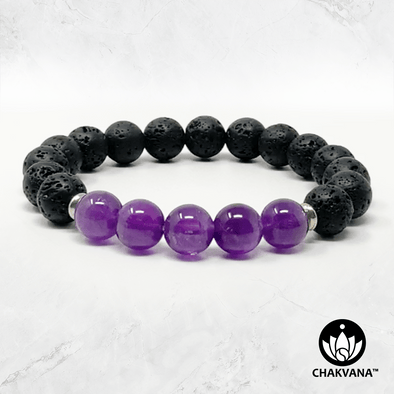 Amethyst & Black Lava Stone - 8mm Gemstone Bead Bracelet – Chakvana.com