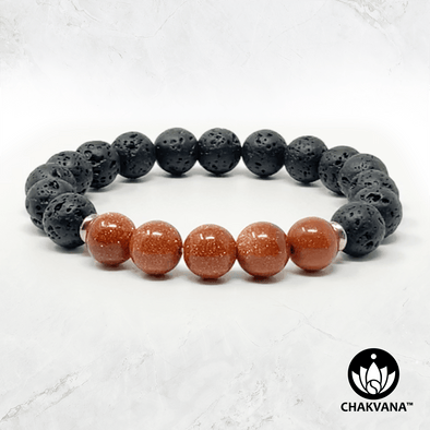 Goldstone & Black Lava Stone - 8mm Gemstone Bead Bracelet – Chakvana.com