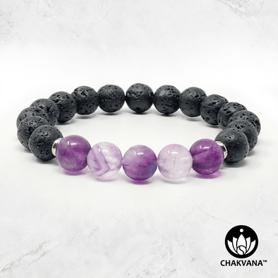 Purple Fluorite & Black Lava Stone - 8mm Gemstone Bead Bracelet – Chakvana.com