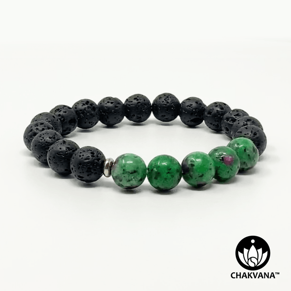 Ruby Zoisite & Black Lava Stone 8mm Gemstone Bead Bracelet