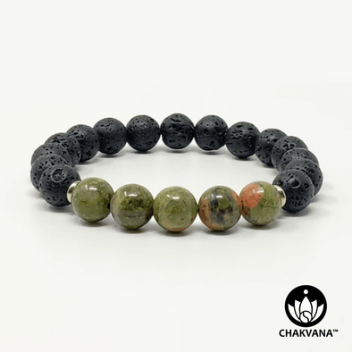 Unakite & Black Lava Stone 8mm Gemstone Bead Bracelet – Chakvana.com