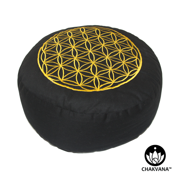 Meditation Cushion | Flower of Life | Black and Gold