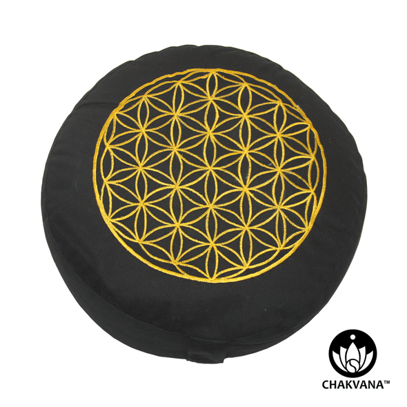 Meditation Cushion | Flower of Life | Black and Gold