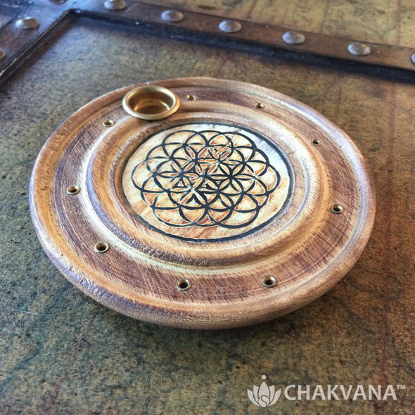 Round Wood Incense Burner | Flower of Life