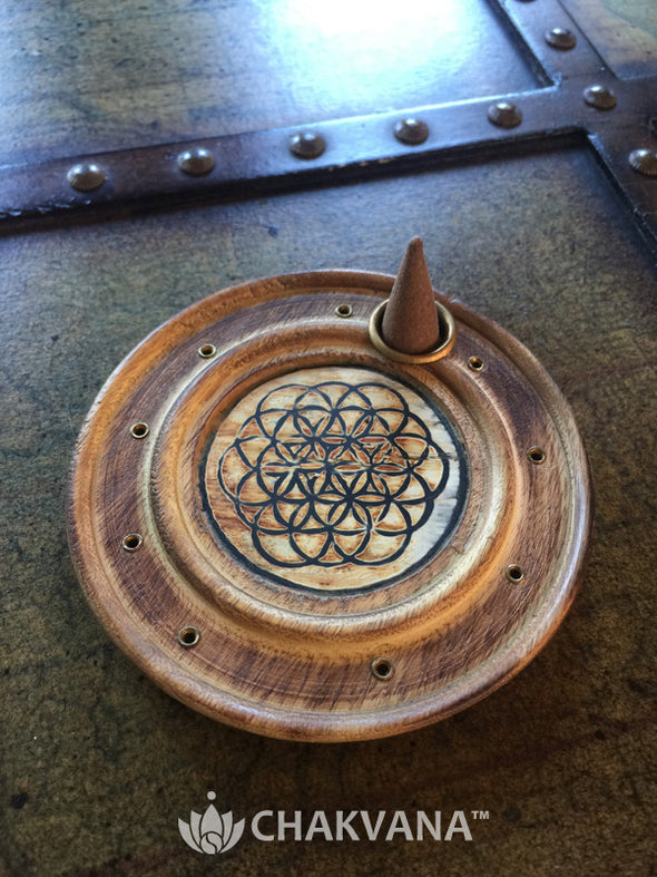 Round Wood Incense Burner | Flower of Life