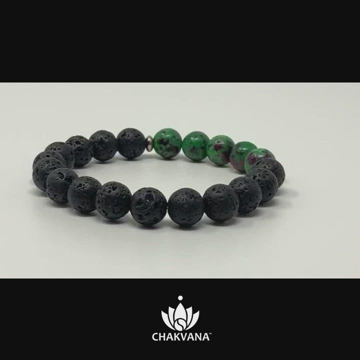 Video of CHAKVANA Ruby Zoisite & Black Lava Stone 8mm Gemstone Bead Bracelet